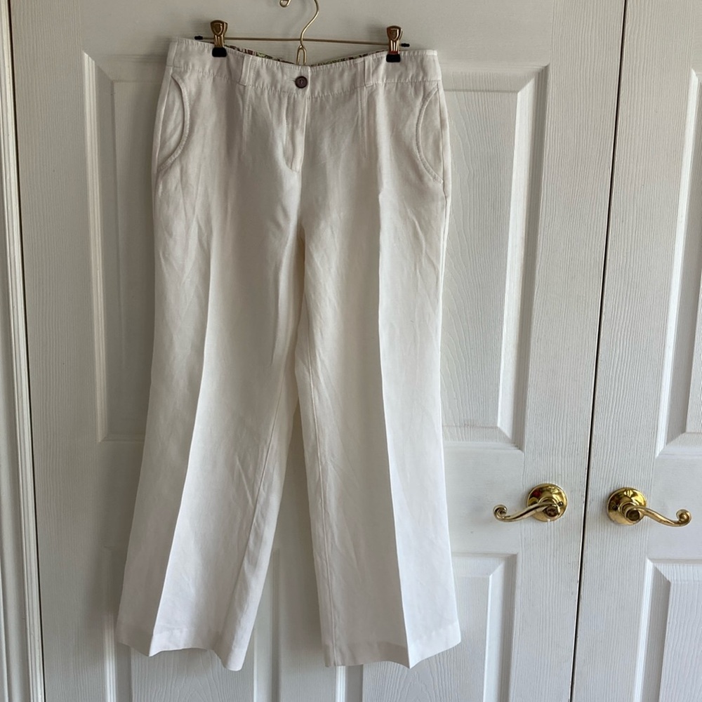 René Lezard vintage linen blend white/cream, wide leg trousers. Size 40 EUR.